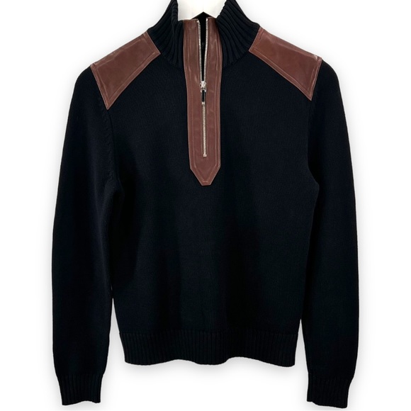 Lauren Ralph Lauren Sweaters - Lauren Ralph Lauren Leather Accent Black Zip Up Sweater